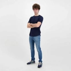 SUN 68 T-SHIRT COTONE FIAMMATO LOGO Blu -Strada Moda sun 68 t32112 t shirt cotone fiammato logo casual uomo 044818901 07 5