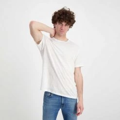 SUN 68 T-SHIRT IN LINO Bianco -Strada Moda sun 68 t32136 t shirt in lino casual uomo 044820501 01 4
