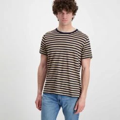 SUN 68 T-SHIRT IN LINO A RIGHE Beige, Blu 8 SUN 68 T-SHIRT IN LINO A RIGHE Beige, Blu -Strada Moda sun 68 t32137 t shirt in lino a righe casual uomo 044821001 0718 2