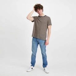 SUN 68 T-SHIRT IN LINO A RIGHE Beige, Blu 11 SUN 68 T-SHIRT IN LINO A RIGHE Beige, Blu -Strada Moda sun 68 t32137 t shirt in lino a righe casual uomo 044821001 0718 5