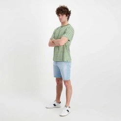 SUN 68 T-SHIRT IN LINO A RIGHE Bianco, Verde -Strada Moda sun 68 t32137 t shirt in lino a righe casual uomo 044821101 1907 5