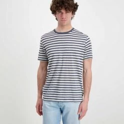 SUN 68 T-SHIRT IN LINO A RIGHE Bianco, Grigio -Strada Moda sun 68 t32137 t shirt in lino a righe casual uomo 044821201 9918 2