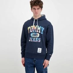TOMMY JEANS FELPA CON CAPPUCCIO COLLEGIATE TIE DYE Blu -Strada Moda tommy jeans dm0dm12350 felpa con cappuccio collegiate tie dye casual uomo 045117001 c87 3