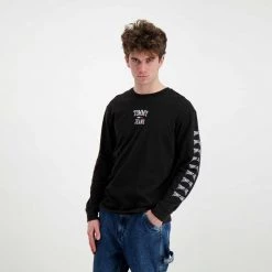 TOMMY JEANS MAGLIA MANICA LUNGA HOMESPUN GRAPHIC Nero -Strada Moda tommy jeans dm0dm12422 maglia manica lunga homespun graphic casual uomo 045117501 bds 5