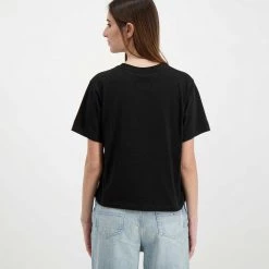 TOMMY JEANS T-SHIRT LINEAR LOGO DONNA Nero -Strada Moda tommy jeans dw0dw10057 t shirt linear logo donna casual donna 045112501 bds 4