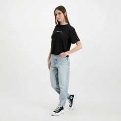 TOMMY JEANS T-SHIRT LINEAR LOGO DONNA Nero -Strada Moda tommy jeans dw0dw10057 t shirt linear logo donna casual donna 045112501 bds 6