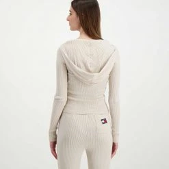 TOMMY JEANS CARDIGAN FULL ZIP CON CAPPUCCIO DONNA Beige -Strada Moda tommy jeans dw0dw11717 cardigan full zip con cappuccio donna casual donna 045108601 ace 4