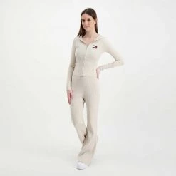 TOMMY JEANS CARDIGAN FULL ZIP CON CAPPUCCIO DONNA Beige -Strada Moda tommy jeans dw0dw11717 cardigan full zip con cappuccio donna casual donna 045108601 ace 6