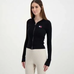 TOMMY JEANS CARDIGAN FULL ZIP CON CAPPUCCIO DONNA Nero -Strada Moda tommy jeans dw0dw11717 cardigan full zip con cappuccio donna casual donna 045108701 bds 3