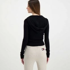 TOMMY JEANS CARDIGAN FULL ZIP CON CAPPUCCIO DONNA Nero -Strada Moda tommy jeans dw0dw11717 cardigan full zip con cappuccio donna casual donna 045108701 bds 4