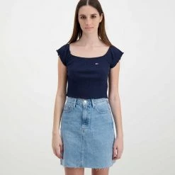 TOMMY JEANS T-SHIRT CROP SPALLE SCOPERTE DONNA Blu -Strada Moda tommy jeans dw0dw12599 t shirt crop spalle scoperte donna casual donna 045113601 c87 3