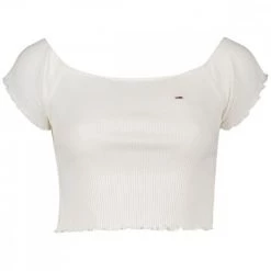 TOMMY JEANS T-SHIRT CROP SPALLE SCOPERTE DONNA Bianco