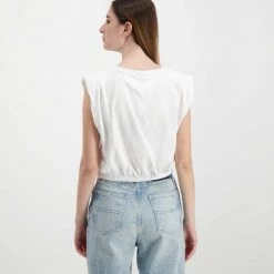 TOMMY JEANS CANOTTA CROP CON ELASTICO DONNA Bianco -Strada Moda tommy jeans dw0dw12609 canotta crop con elastico donna casual donna 045113901 ybr 4
