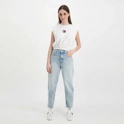 TOMMY JEANS CANOTTA CROP CON ELASTICO DONNA Bianco -Strada Moda tommy jeans dw0dw12609 canotta crop con elastico donna casual donna 045113901 ybr 6