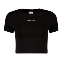 TOMMY JEANS T-SHIRT CROP A COSTE LOGO DONNA Nero