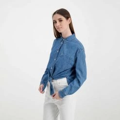TOMMY JEANS CAMICIA CHAMBRAY CON NODO DONNA Blu -Strada Moda tommy jeans dw0dw12894 camicia chambray con nodo donna casual donna 045115301 1a5 5