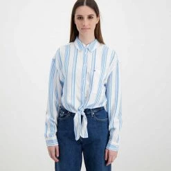 TOMMY JEANS CAMICIA CON NODO DONNA Azzurro, Bianco -Strada Moda tommy jeans dw0dw12901 camicia con nodo donna casual donna 045115401 cy0 3