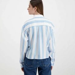 TOMMY JEANS CAMICIA CON NODO DONNA Azzurro, Bianco -Strada Moda tommy jeans dw0dw12901 camicia con nodo donna casual donna 045115401 cy0 4