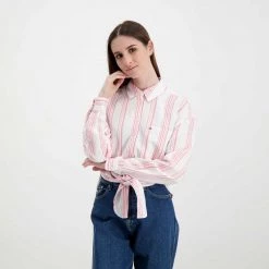 TOMMY JEANS CAMICIA CON NODO DONNA Bianco, Rosa -Strada Moda tommy jeans dw0dw12901 camicia con nodo donna casual donna 045115501 the 5