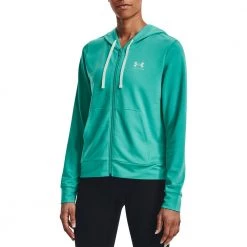 UNDER ARMOUR FELPA ZIP RIVAL TERRY DONNA Verde -Strada Moda under armour 1369853 felpa zip rival terry donna abbigliamento training e palestra donna 044941901 369 3