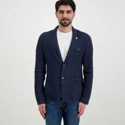 V2 GIACCA IN LINO SARTORIALE Blu -Strada Moda v2 gusli giacca in lino sartoriale casual uomo 045118801 bl 3