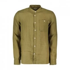 WOOLRICH CAMICIA IN LINO COLLO COREANA Verde