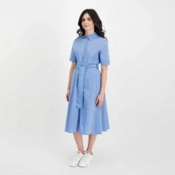 WOOLRICH ABITO CHEMISIER IN CHAMBRAY DONNA Azzurro -Strada Moda woolrich cfwwdr0106frut2910 abito chemisier in chambray donna casual donna 044674601 308 3