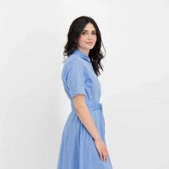 WOOLRICH ABITO CHEMISIER IN CHAMBRAY DONNA Azzurro -Strada Moda woolrich cfwwdr0106frut2910 abito chemisier in chambray donna casual donna 044674601 308 5