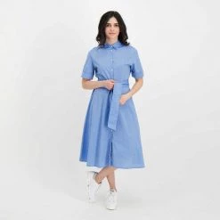 WOOLRICH ABITO CHEMISIER IN CHAMBRAY DONNA Azzurro -Strada Moda woolrich cfwwdr0106frut2910 abito chemisier in chambray donna casual donna 044674601 308 6