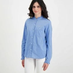 WOOLRICH CAMICIA CHAMBRAY VOLANT DONNA Azzurro -Strada Moda woolrich cfwwsi0115frut2910 camicia collo guru in chambrais donna casual donna 044675901 308 3