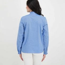 WOOLRICH CAMICIA CHAMBRAY VOLANT DONNA Azzurro -Strada Moda woolrich cfwwsi0115frut2910 camicia collo guru in chambrais donna casual donna 044675901 308 4